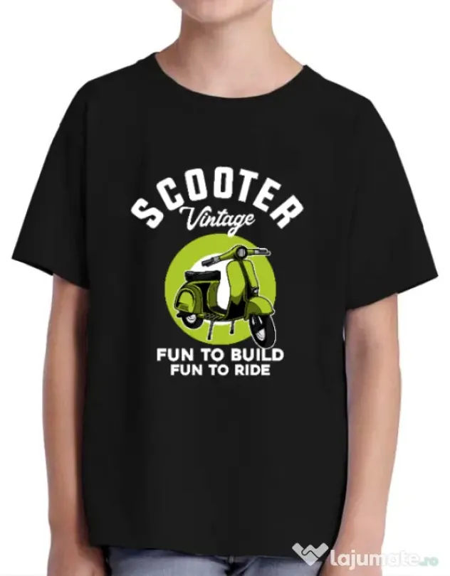 Tricou personalizat copil SCOOTER VINTAGE Negru