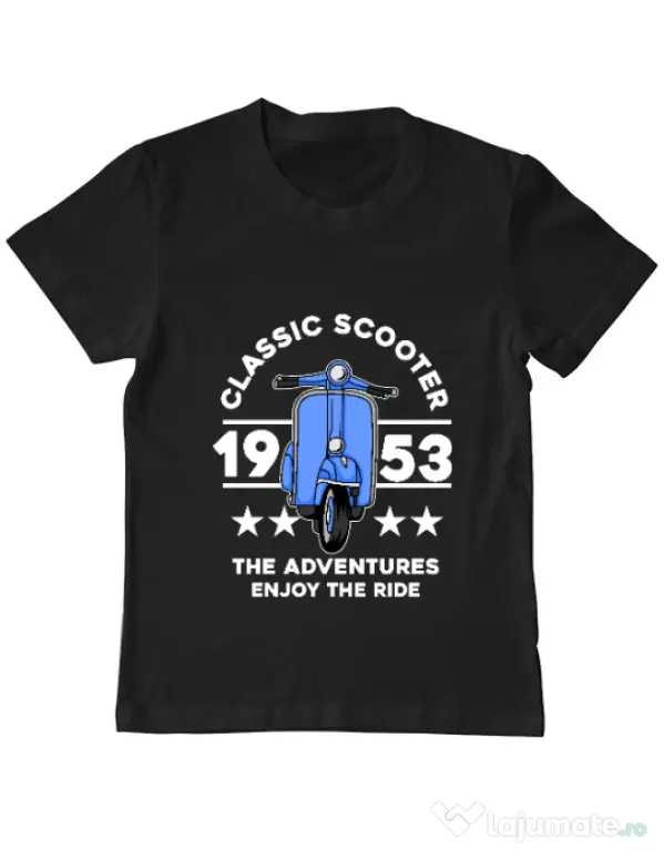 Tricou personalizat copil CLASSIC SCOOTER ADVENTURES Negru