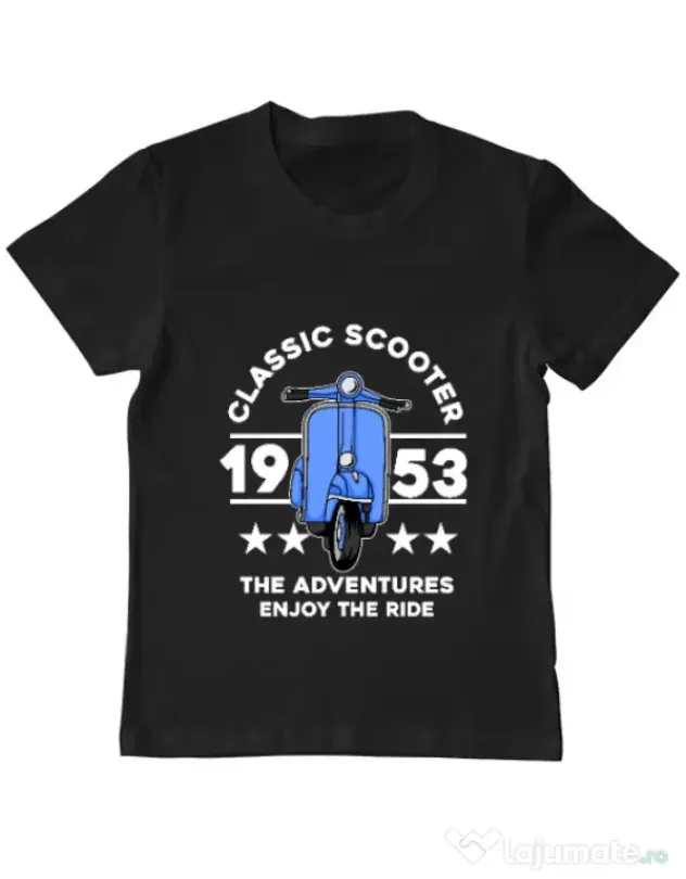 Tricou personalizat copil CLASSIC SCOOTER ADVENTURES Negru