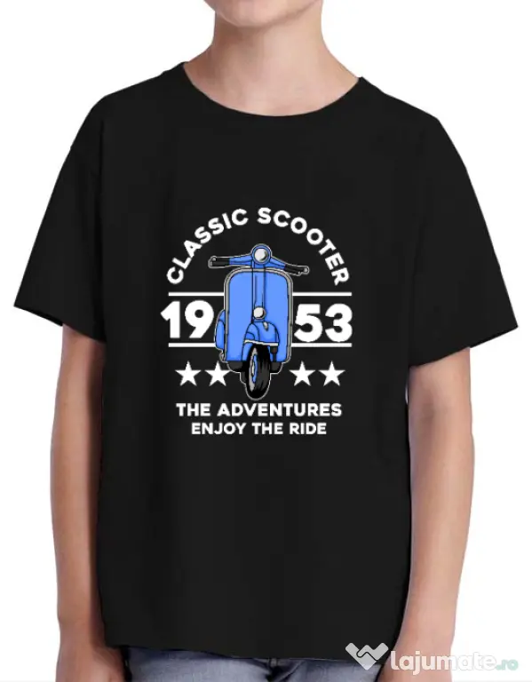 Tricou personalizat copil CLASSIC SCOOTER ADVENTURES Negru