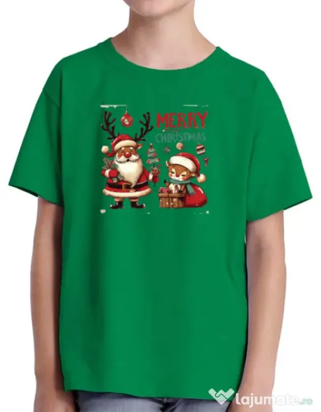 Tricou personalizat copil Merry schristmas 2 Verde mediu