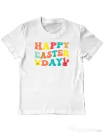 Tricou personalizat copil HAPPY EASTER DAY Alb