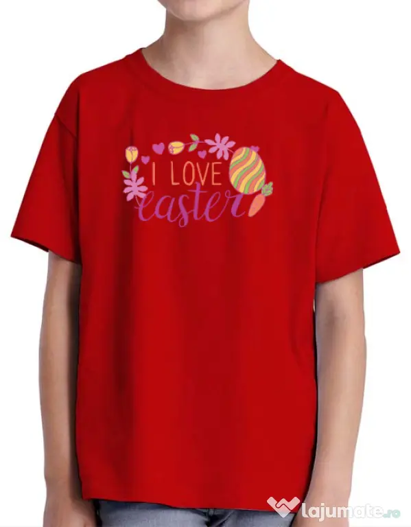 Tricou personalizat copil I LOVE EASTER Rosu