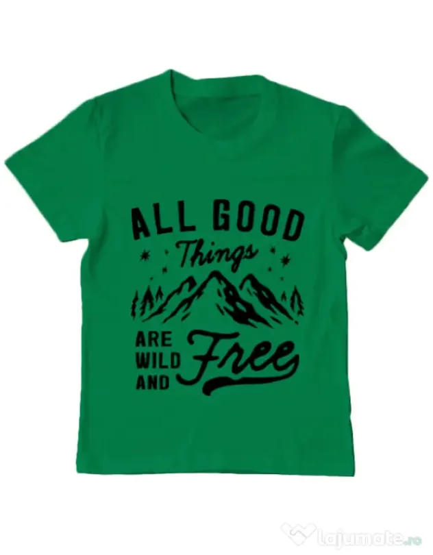 Tricou ADLER copil All Good Things Are Wild And Free Verde mediu
