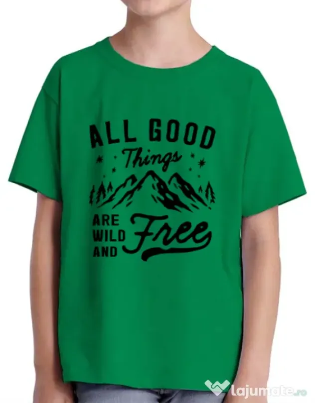 Tricou ADLER copil All Good Things Are Wild And Free Verde mediu