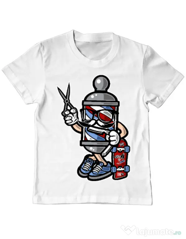 Tricou ADLER copil Barber Skater Alb