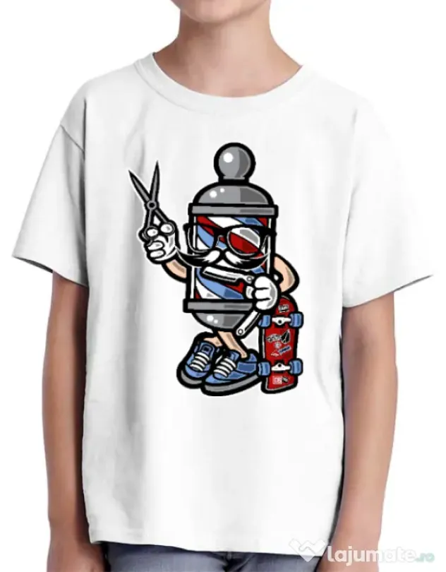 Tricou ADLER copil Barber Skater Alb