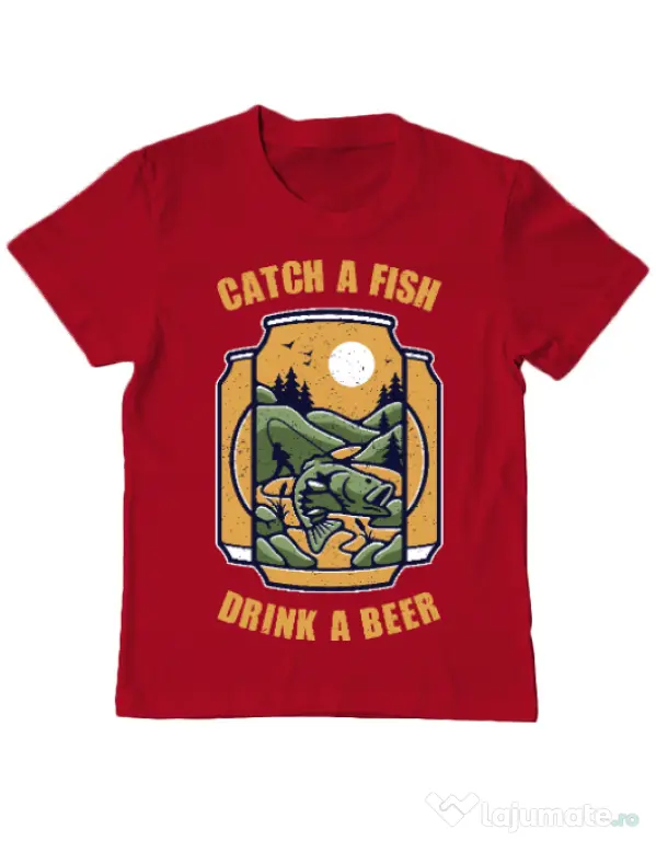 Tricou ADLER copil Catch a fish Rosu
