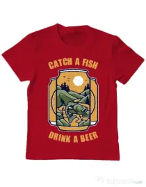 Tricou ADLER copil Catch a fish Rosu