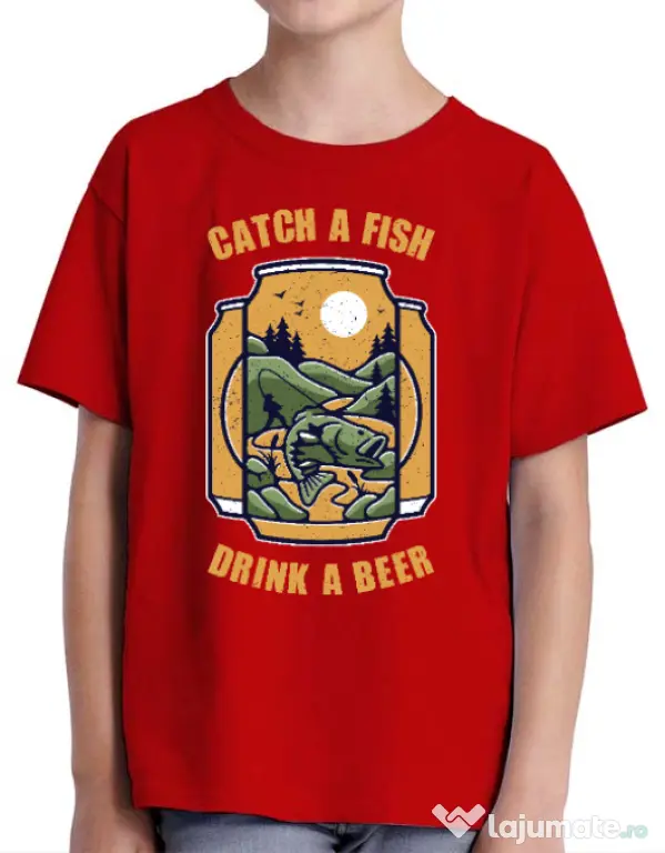 Tricou ADLER copil Catch a fish Rosu