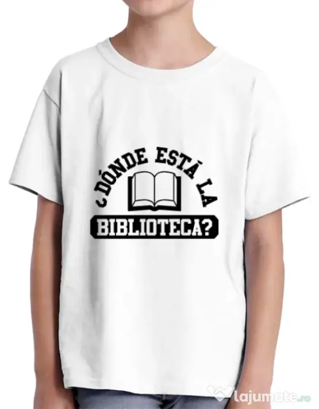 Tricou ADLER copil Donde esta la biblioteca Alb
