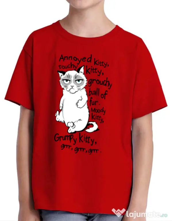 Tricou ADLER copil Grumpy kitty Rosu