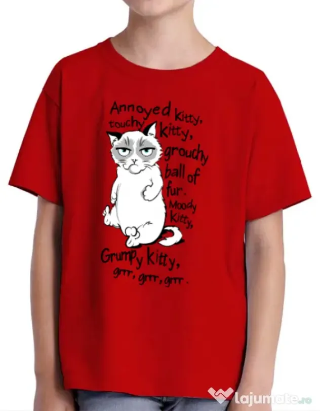 Tricou ADLER copil Grumpy kitty Rosu