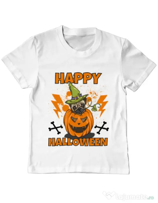 Tricou ADLER copil Halloween Pug Alb
