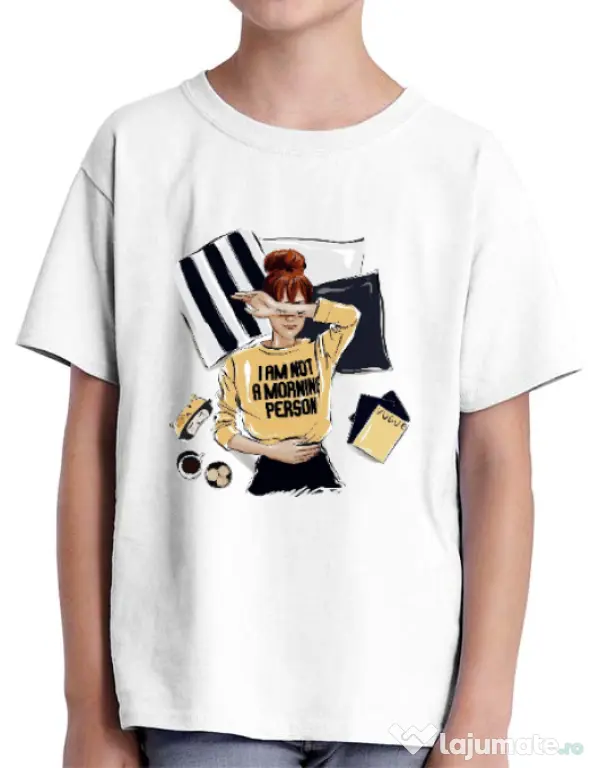 Tricou ADLER copil I am not a morning person Alb