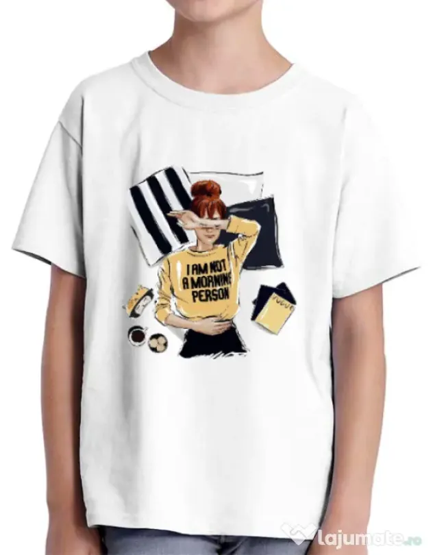 Tricou ADLER copil I am not a morning person Alb