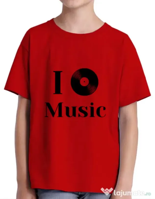 Tricou ADLER copil I love music Rosu