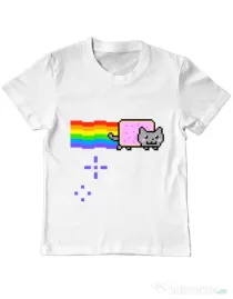 Tricou ADLER copil Nyan cat Alb