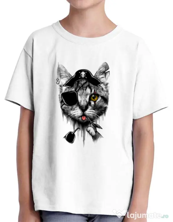 Tricou ADLER copil Piratecat Alb