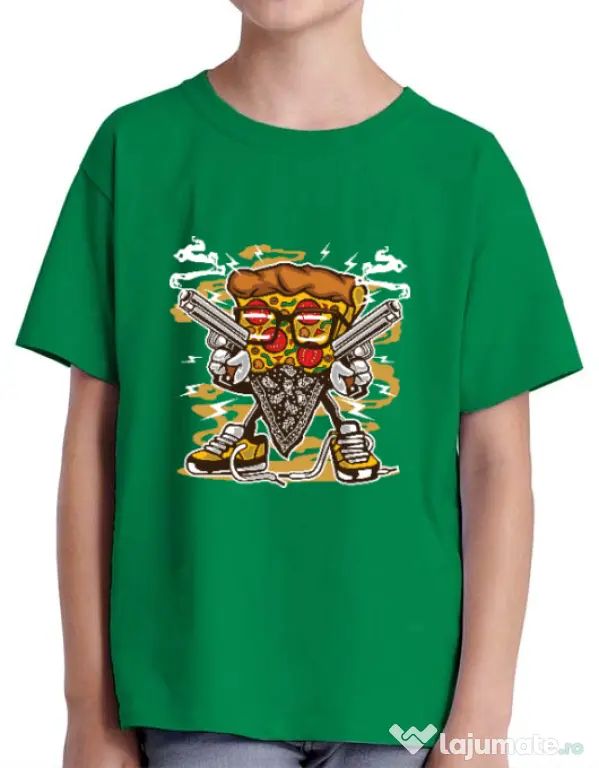 Tricou ADLER copil Pizza Gangster Verde mediu