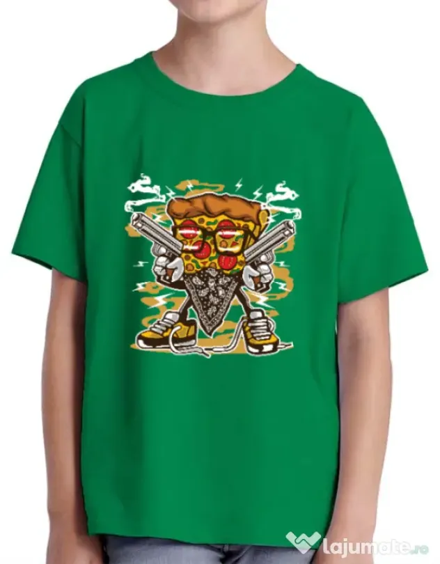 Tricou ADLER copil Pizza Gangster Verde mediu