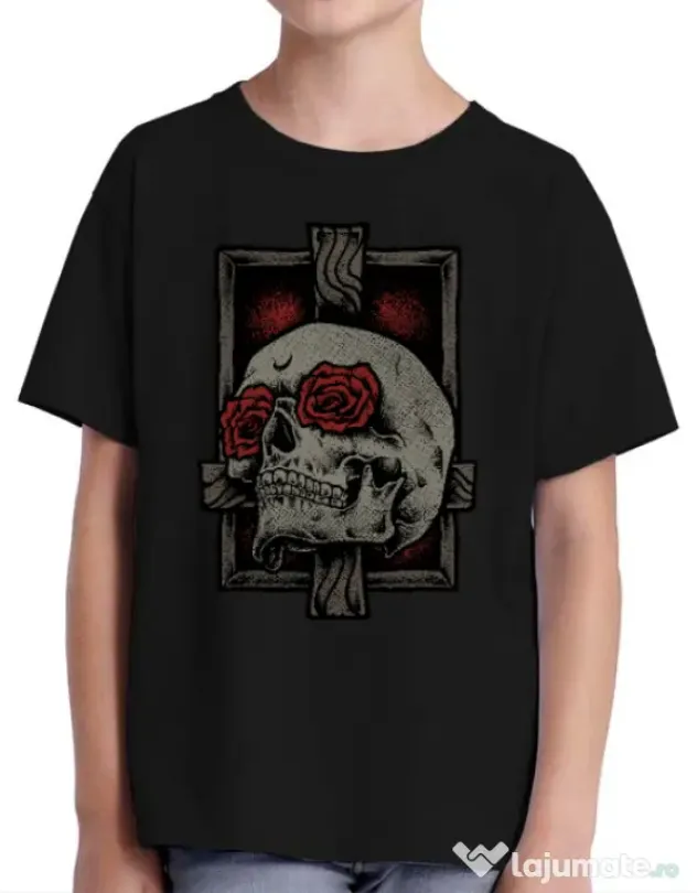 Tricou ADLER copil Skullcross Negru