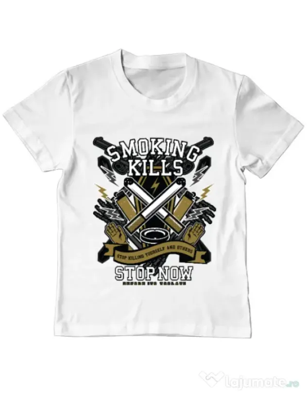 Tricou ADLER copil Smoking Kills Alb