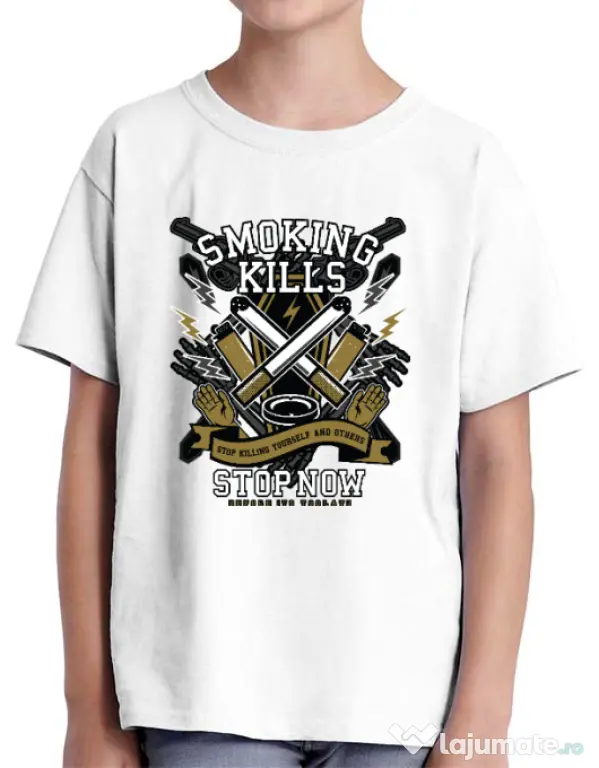 Tricou ADLER copil Smoking Kills Alb
