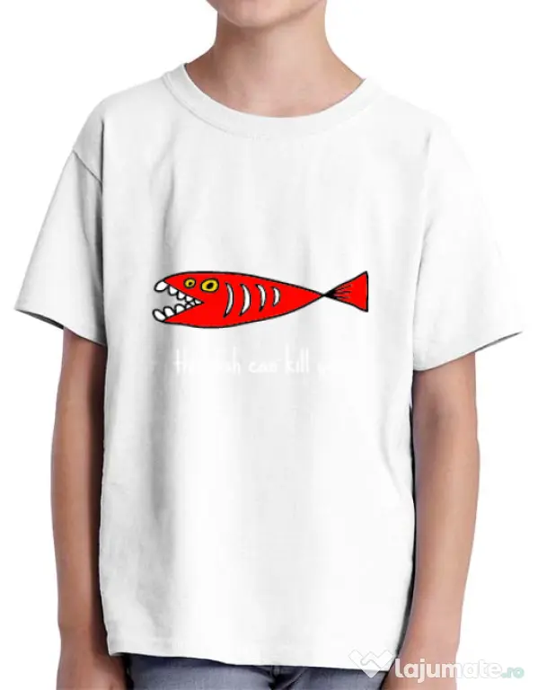 Tricou ADLER copil This fish can kill you Alb