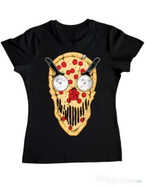 Tricou ADLER dama Pizza skull Negru