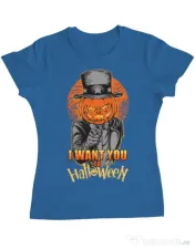 Tricou ADLER dama I want you to halloween Albastru azuriu 