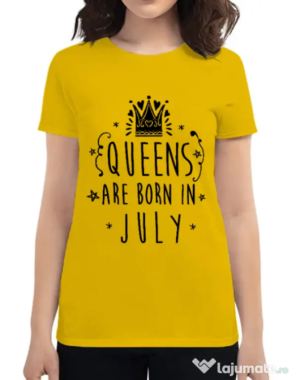Tricou ADLER dama Queens are born in July Galben