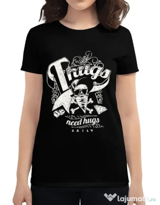 Tricou ADLER dama Thugs need hugs Negru