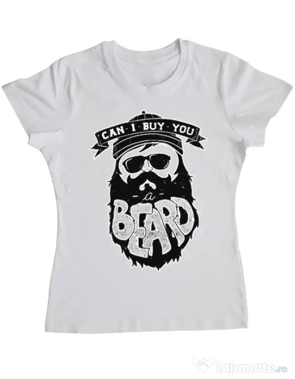 Tricou ADLER dama Can i buy you a beard Alb