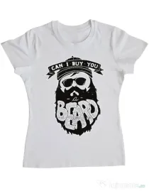 Tricou ADLER dama Can i buy you a beard Alb
