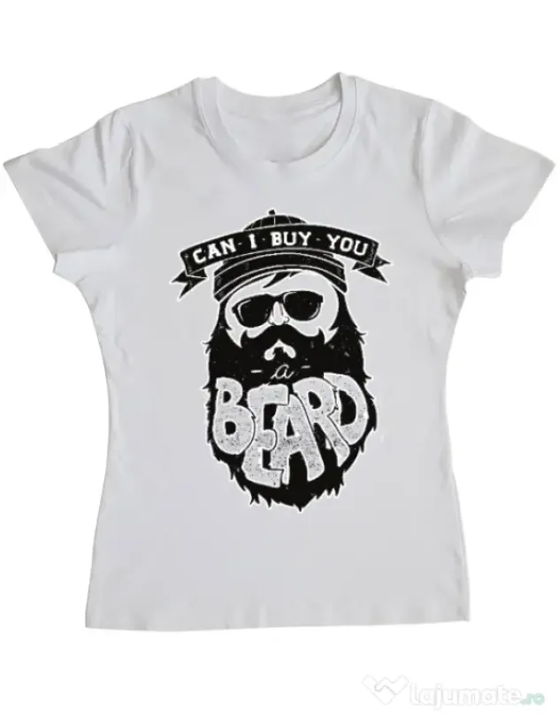 Tricou ADLER dama Can i buy you a beard Alb