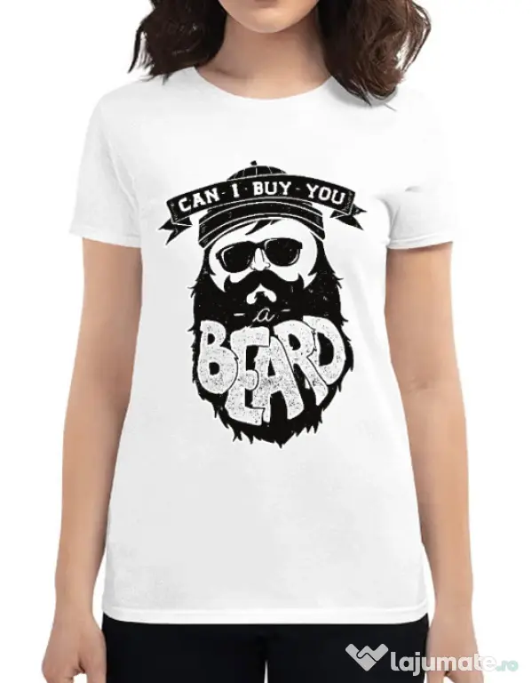 Tricou ADLER dama Can i buy you a beard Alb