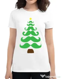 Tricou ADLER dama Moustache Christmas tree Alb