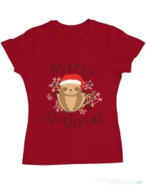 Tricou ADLER dama Merry slothmas Rosu