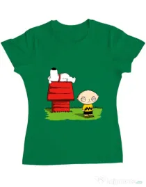 Tricou ADLER dama Stewie and Snoopy Verde mediu