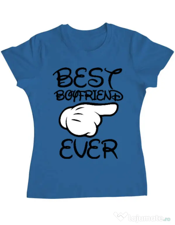 Tricou ADLER dama Best boyfriend ever Albastru azuriu