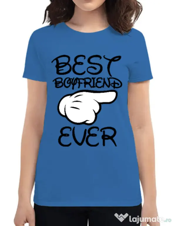 Tricou ADLER dama Best boyfriend ever Albastru azuriu