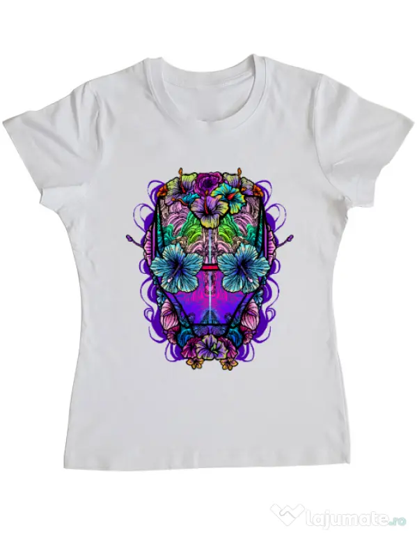 Tricou ADLER dama Flower helmet Alb