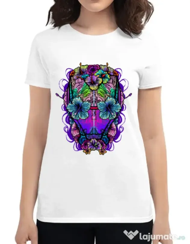 Tricou ADLER dama Flower helmet Alb