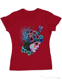 Tricou ADLER dama Lady and flowers Rosu