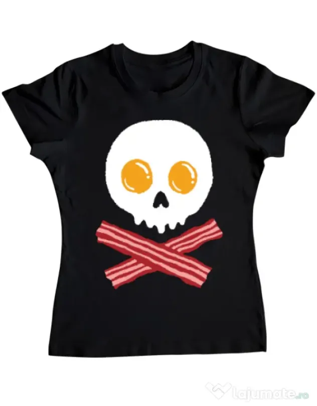 Tricou ADLER dama Breakfast skull Negru