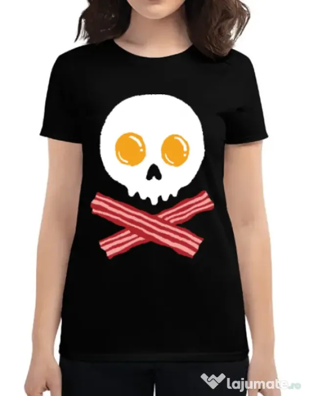 Tricou ADLER dama Breakfast skull Negru