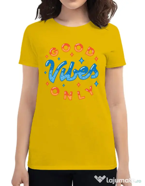 Tricou ADLER dama Good vibes only Galben
