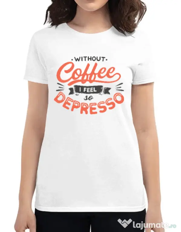 Tricou ADLER dama Without coffee Alb