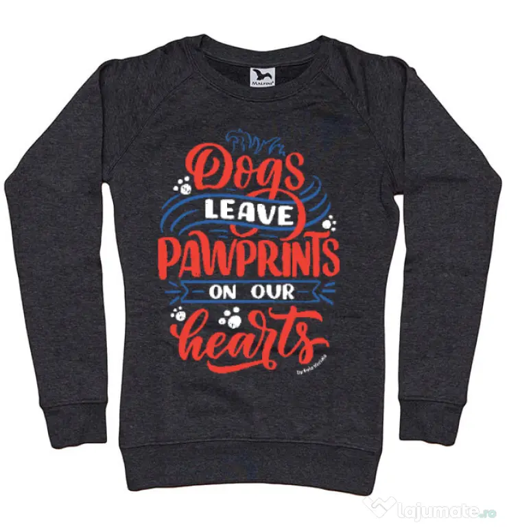 Bluza personalizata dama Dogs leave pawprints Negru melanj
